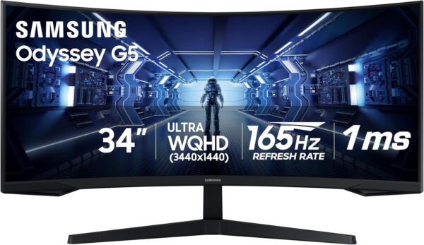 B08MVBYWGQ.jpg SAMSUNG 34' Odyssey G5 Ultra-Wide Gaming Monitor with 1000R Curved Screen