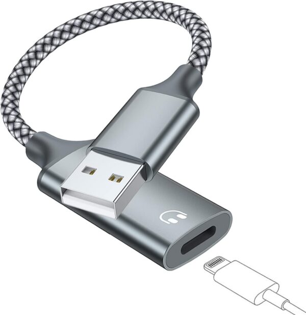 LecLooc USB A to Lightning Audio Adapter Cable USB 3.0 Male to Lightning Female HiFi Audio Headphones Converter Fit with USB A MacBook Computer PC Support Volume Control Mic Nylon Braided