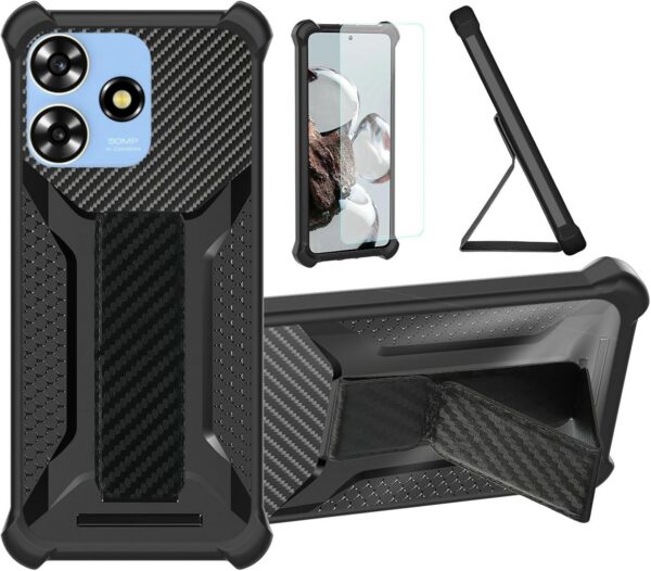 for ZTE AXON 50 Lite Case Compatible with ZTE Blade A73 4G / Blade V50 Smart Phone Case Cover [with Tempered Glass Screen Protector] Hybrid Case [Folding Support Magnetic] Black