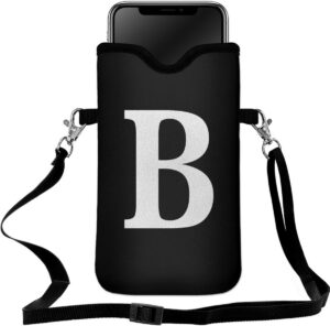 B0D8PSWMRT.jpg Men Women Universal Neoprene Cell Phone Pouch Sleeve 7.5 X 4.3 in Smart Mobile Protection Case Bag with Crossbody Strap/Neck Lanyard Privacy Case Covers Letter B