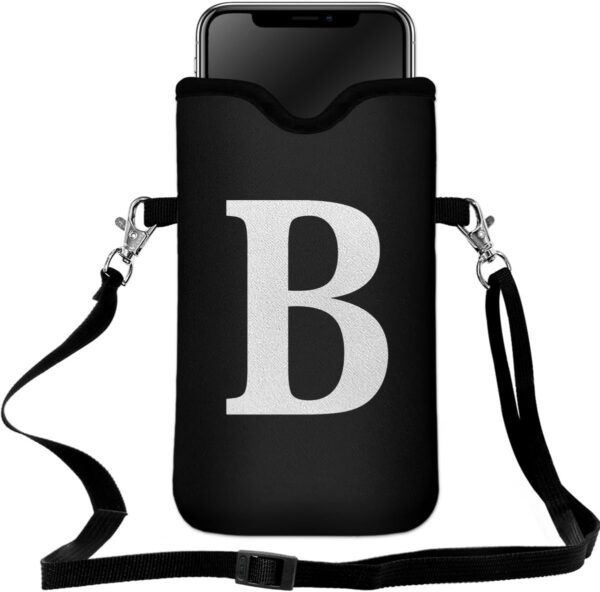 B0D8PSWMRT.jpg Men Women Universal Neoprene Cell Phone Pouch Sleeve 7.5 X 4.3 in Smart Mobile Protection Case Bag with Crossbody Strap/Neck Lanyard Privacy Case Covers Letter B