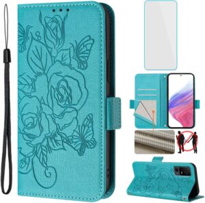 for TCL 40 XL/TCL 40 T/Lively Jitterbug Smart 4 Phone Case Wallet and Screen Protecter RFID Blocking Card Kickstand Women Cell Phone Cover for Smart4 TCL 40XL 40T T608DL Light Blue