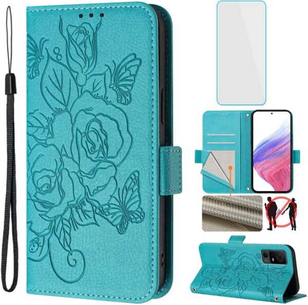 for TCL 40 XL/TCL 40 T/Lively Jitterbug Smart 4 Phone Case Wallet and Screen Protecter RFID Blocking Card Kickstand Women Cell Phone Cover for Smart4 TCL 40XL 40T T608DL Light Blue
