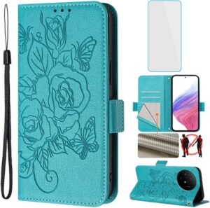 for TCL 50 XL Nxtpaper 5G / TCL 50 XL 5G Phone Case Wallet and Screen Protecter RFID Blocking Card Slot Kickstand Women Cell Phone Flip Cover for TCL 50XL Light Blue