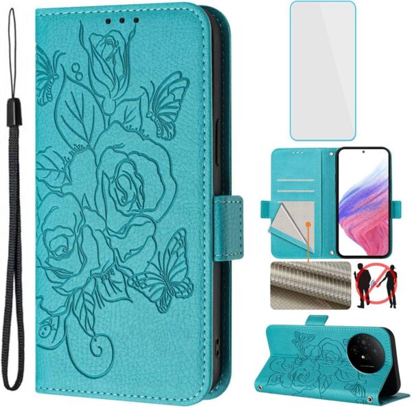 for TCL 50 XL Nxtpaper 5G / TCL 50 XL 5G Phone Case Wallet and Screen Protecter RFID Blocking Card Slot Kickstand Women Cell Phone Flip Cover for TCL 50XL Light Blue