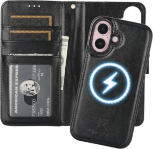 Bocasal for iPhone 16 Wallet Case Compatible with MagSafe Wireless Charging