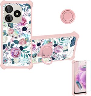 for Pinwheel Genesis 4 Case Compatible for BLU G65L Phone Case Cover [with Tempered Glass Screen Protector][Hard PC + Soft Silicone][Ring Support] [Colorful Reflect Light] IMDF-HUA3