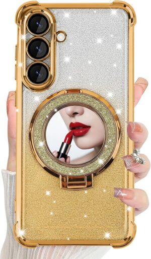 DAKORIE for Samsung Galaxy S25 FE Case Glitter with Mirror Shockproof Heavy Duty S25 FE Protective Cover for Galaxy S25 FE 5G 2025